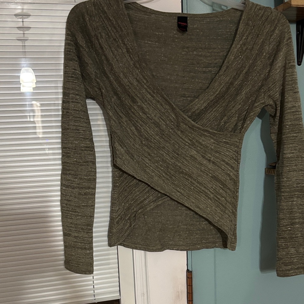 BONGO Olive Green Long Sleeve Wrap Blouse
